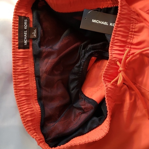 Michael Kors NWT Men's Orange Swim Trunks with White MK Logo - Picture 2 of 5